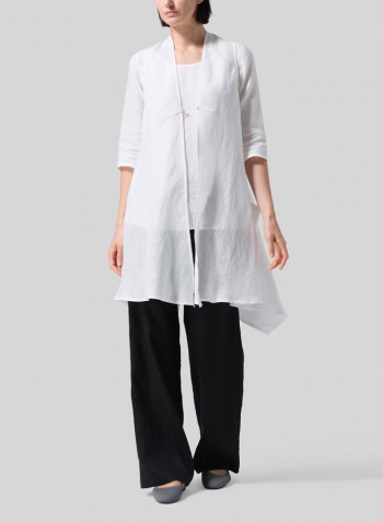 White Lightweight Linen A-Line Mid-Length Vest
