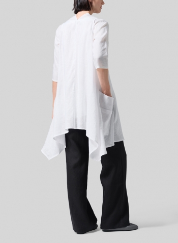White Lightweight Linen A-Line Mid-Length Vest