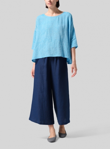 Sky Blue Linen Dropped Shoulder Long Top