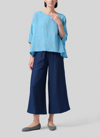 Sky Blue Linen Dropped Shoulder Long Top