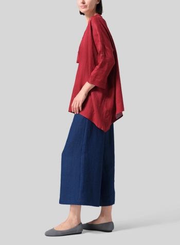 Dull Red Linen Loose Delicate Deep V-neck Overtop