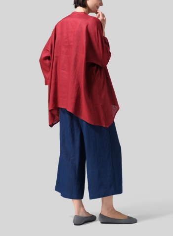 Dull Red Linen Loose Delicate Deep V-neck Overtop