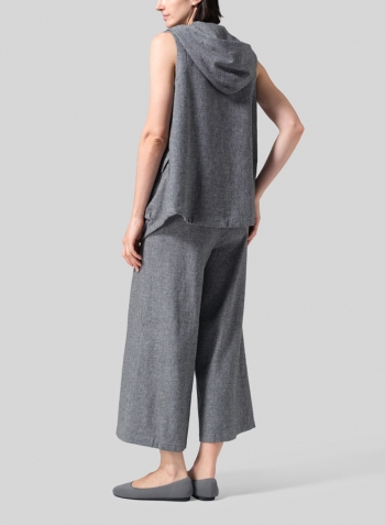 Two Tone Gray Black Linen Hooded Vest