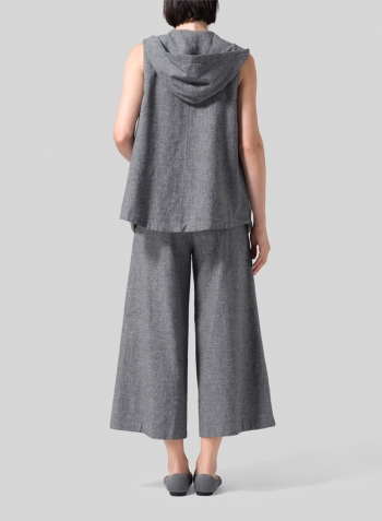 Two Tone Gray Black Linen Hooded Vest