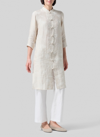 Jacquard Oat Linen Handmade Chinese Knot Buttons Long Tunic