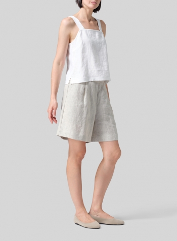 Oat Linen Casual-Formal Mid-Rise Shorts