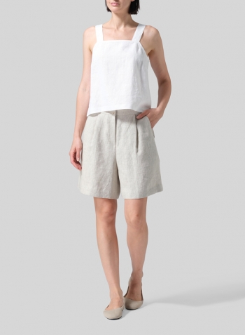 Oat Linen Casual-Formal Mid-Rise Shorts