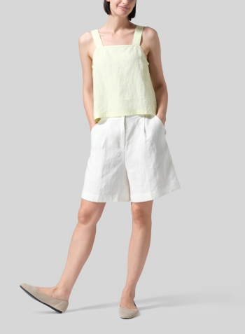 Mist Yellow Linen Square Neckline Button-Back Straight Short Tank