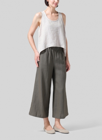 Dark Taupe Linen ​S​lightly A-Shape Wide Leg Pants