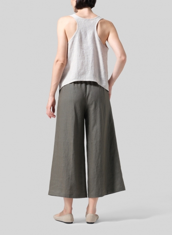 Dark Taupe Linen ​S​lightly A-Shape Wide Leg Pants