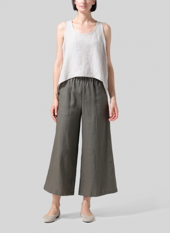 Dark Taupe Linen ​S​lightly A-Shape Wide Leg Pants