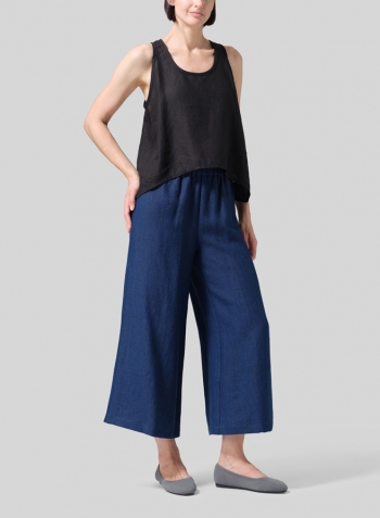 Indigo Blue Linen ​S​lightly A-Shape Wide Leg Pants