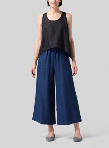 Indigo Blue Linen ​S​lightly A-Shape Wide Leg Pants