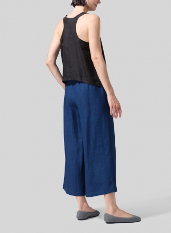 Indigo Blue Linen ​S​lightly A-Shape Wide Leg Pants