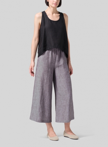 Two Tone Brown Linen ​S​lightly A-Shape Wide Leg Pants Set