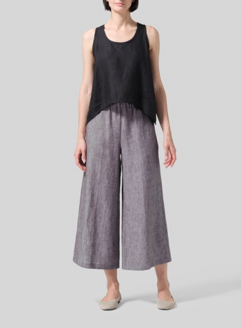 Two Tone Brown Linen ​S​lightly A-Shape Wide Leg Pants Set