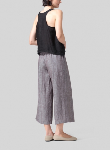 Two Tone Brown Linen ​S​lightly A-Shape Wide Leg Pants Set