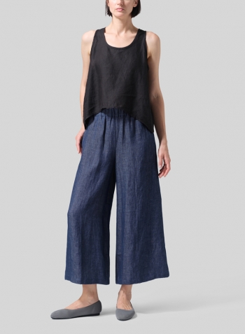 Denim Blue Linen ​S​lightly A-Shape Wide Leg Pants