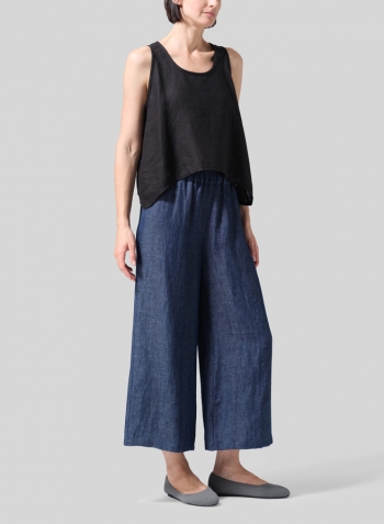 Denim Blue Linen ​S​lightly A-Shape Wide Leg Pants