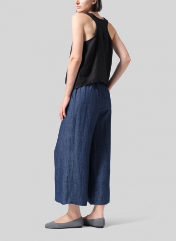 Denim Blue Linen ​S​lightly A-Shape Wide Leg Pants