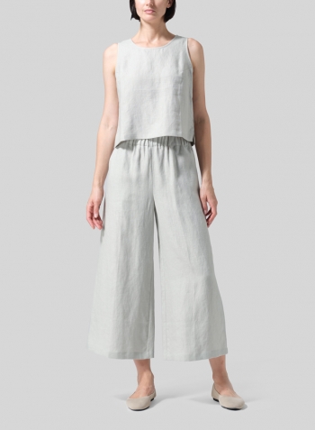 Light Grayish-Green Linen ​S​lightly A-Shape Wide Leg Pants