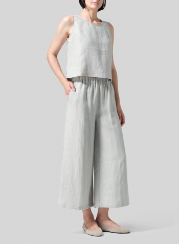 Light Grayish-Green Linen ​S​lightly A-Shape Wide Leg Pants