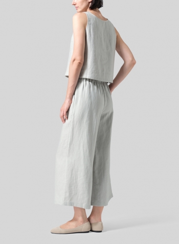 Light Grayish-Green Linen ​S​lightly A-Shape Wide Leg Pants
