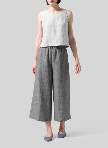 Two Tone Charcoal Linen ​S​lightly A-Shape Wide Leg Pants