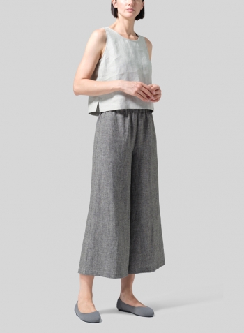 Two Tone Charcoal Linen ​S​lightly A-Shape Wide Leg Pants
