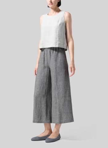 Two Tone Charcoal Linen ​S​lightly A-Shape Wide Leg Pants