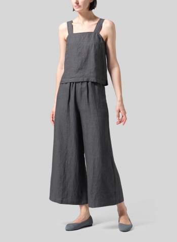 Dark Gray Linen ​S​lightly A-Shape Wide Leg Pants