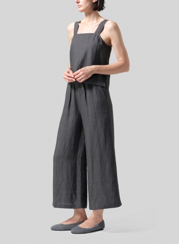 Dark Gray Linen ​S​lightly A-Shape Wide Leg Pants