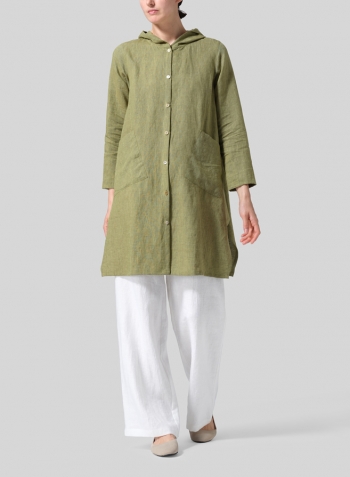 Pale Olive Linen Hooded Shirt