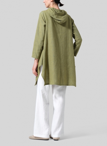 Pale Olive Linen Hooded Shirt