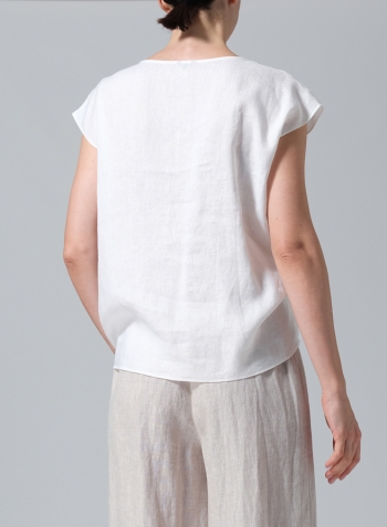 White Linen Waist Self-tied Ribbon Top