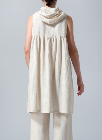 Oat Linen Sleeveless Hoodie Long Tunic Set