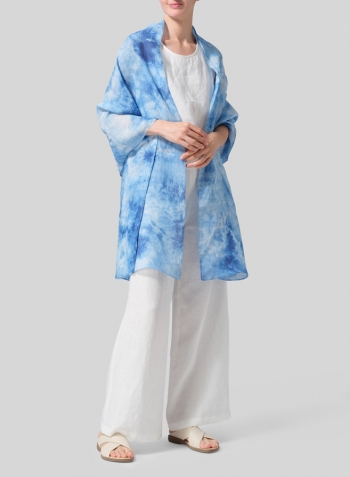 Sea Blue Hand-dyed Linen Long Scarf Set