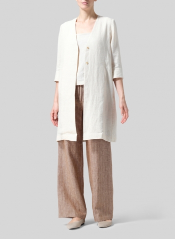 Linen Straight Fit V-Neck Long Jacket Set