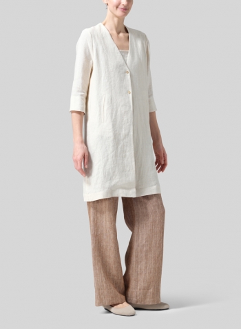Linen Straight Fit V-Neck Long Jacket Set