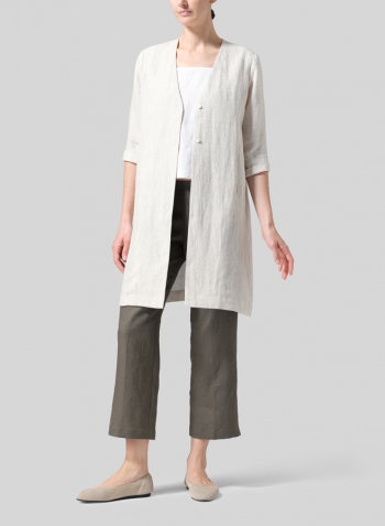 Oat Linen Straight Fit V-Neck Long Jacket