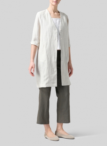 Oat Linen Straight Fit V-Neck Long Jacket
