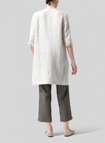 Oat Linen Straight Fit V-Neck Long Jacket