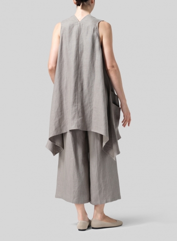 Warm Gray Linen A-Line Mid-Length Vest