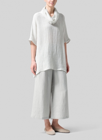 Gauze Gray White Linen Turtleneck Tunic