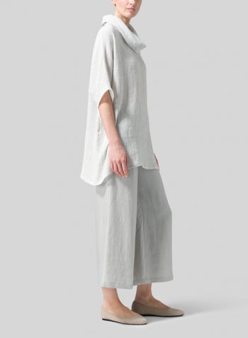 Gauze Gray White Linen Turtleneck Tunic