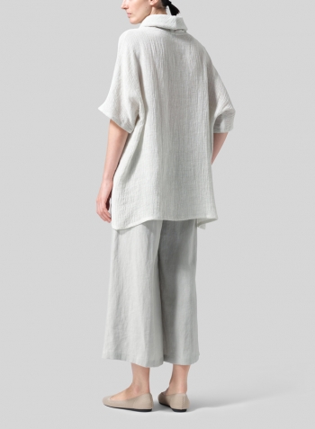 Gauze Gray White Linen Turtleneck Tunic