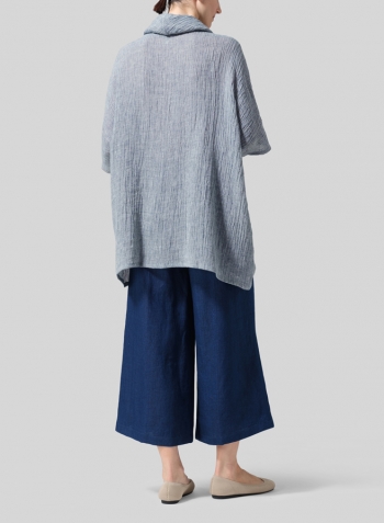 Dark Sky Blue Gauze Linen Turtleneck Tunic