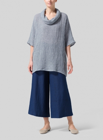 Dark Sky Blue Gauze Linen Turtleneck Tunic