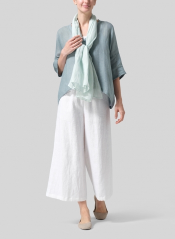 Gauze Linen Loose Deep V-Neck Top with Scarf