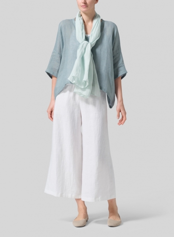Gauze Linen Loose Deep V-Neck Top with Scarf